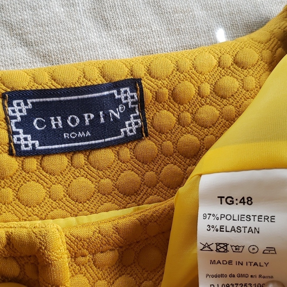 Chopin Roma yellow 3/4 sleeves crew neck lightweight button coat 38EU - Picture 7 of 7
